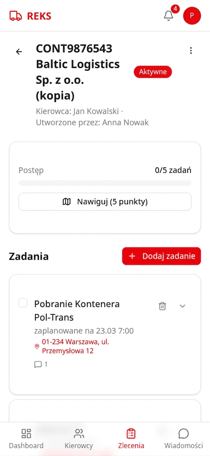 Zlecenia detail — mobile